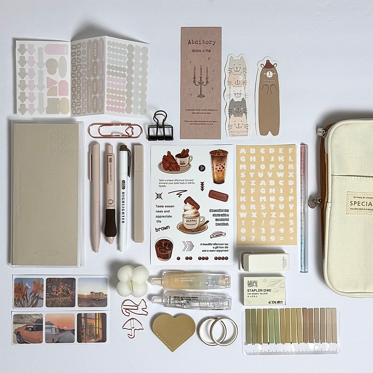 Cozy brown planner and journaling stationery set for planning and organization