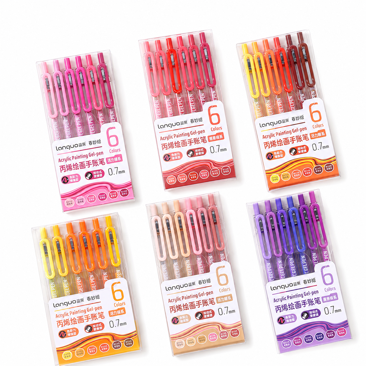 ✍️ Colorful Acrylic Gel Pens – Set of 6 | 0.7mm