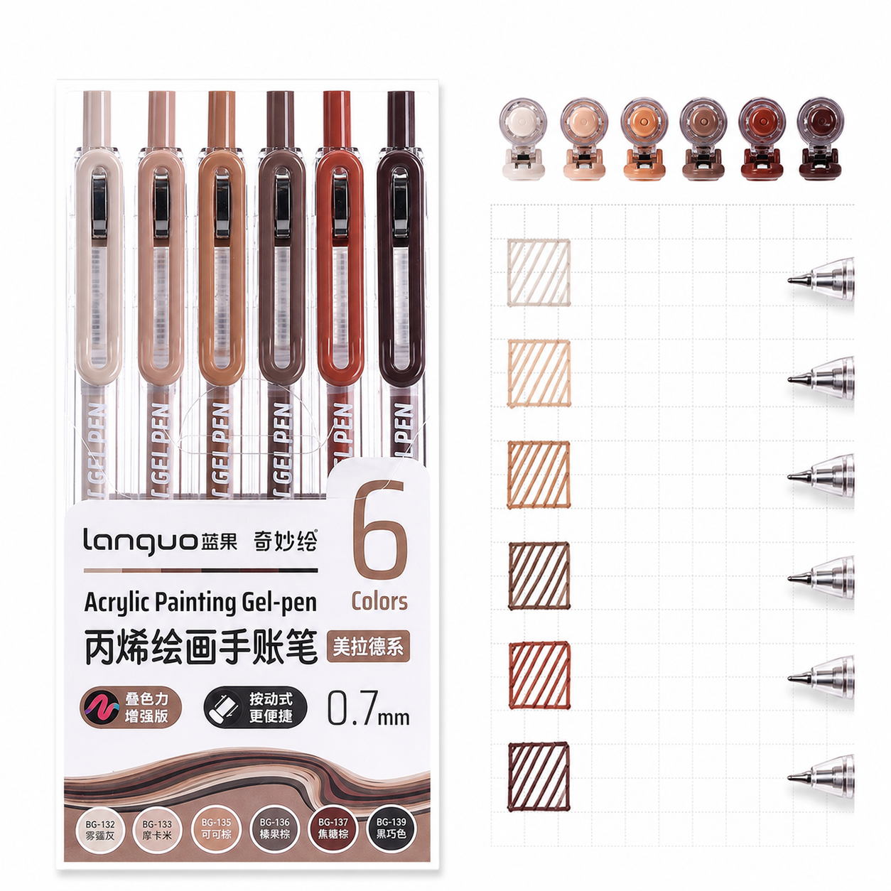 ✍️ Colorful Acrylic Gel Pens – Set of 6 | 0.7mm