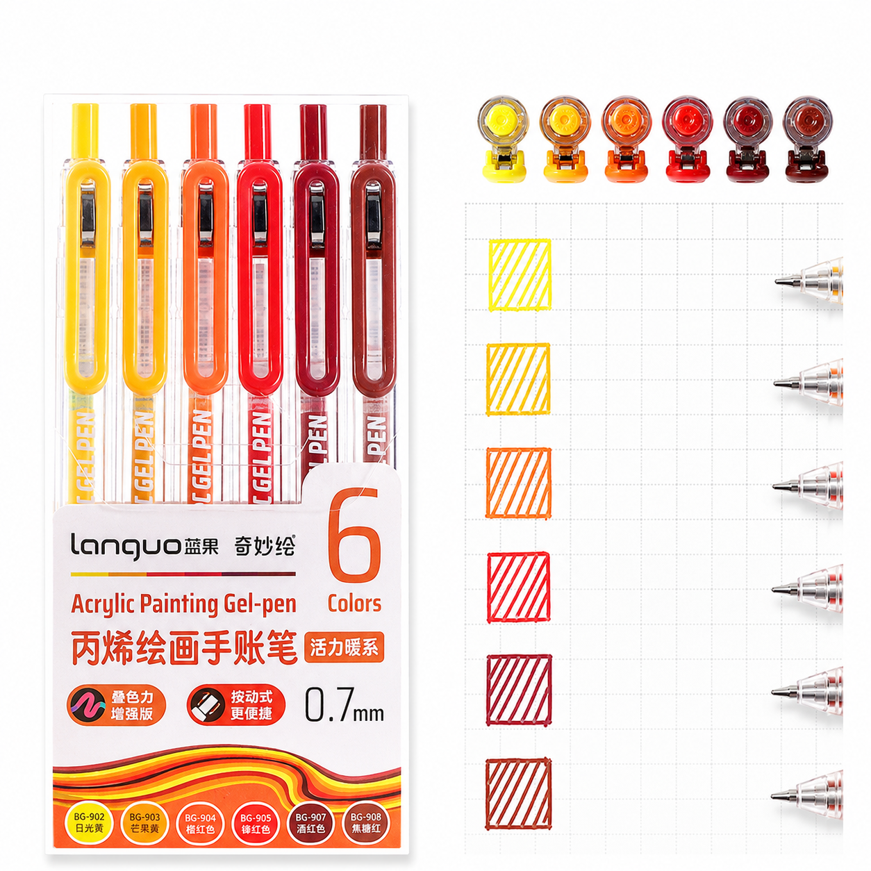 ✍️ Colorful Acrylic Gel Pens – Set of 6 | 0.7mm