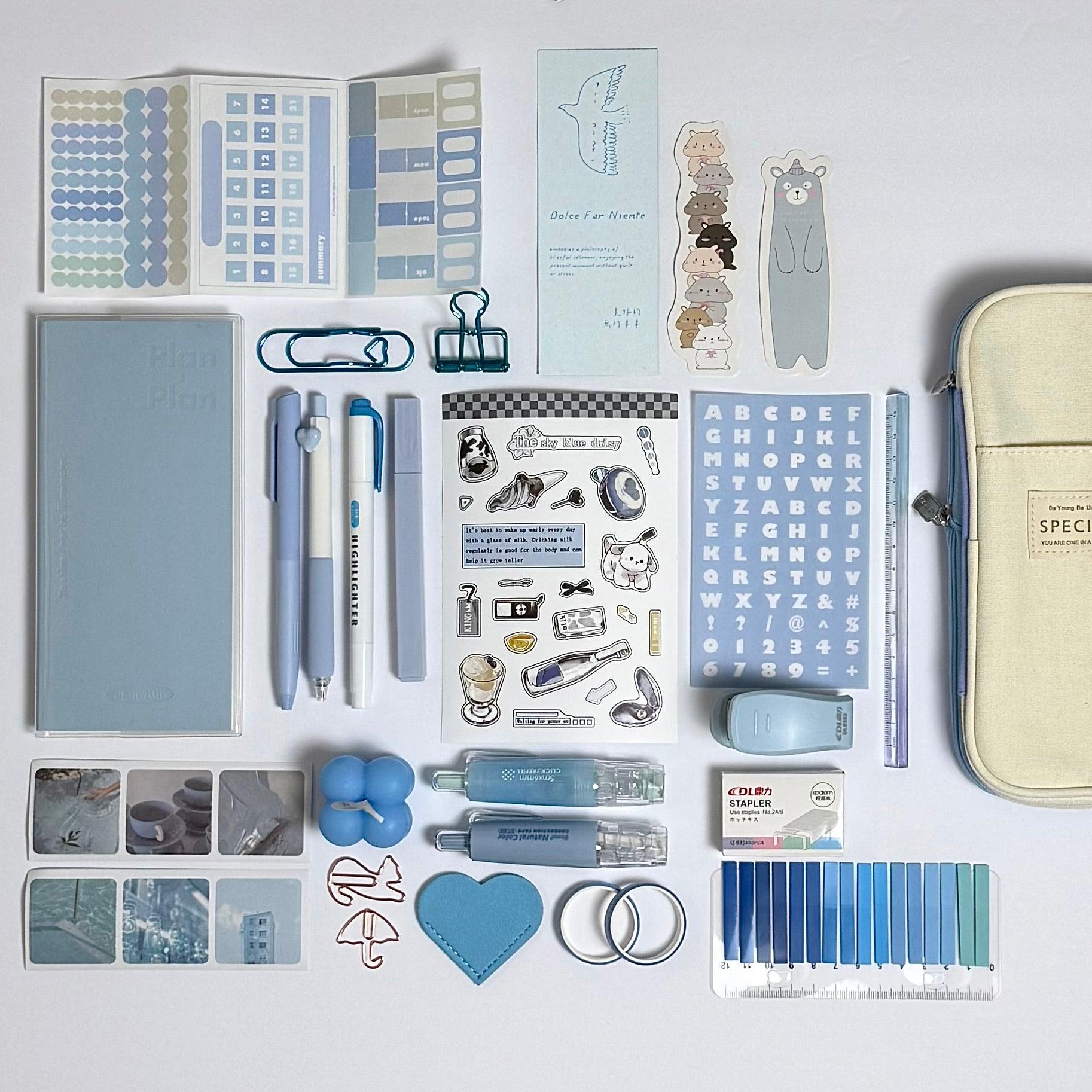 Blue planner and journaling stationery set for planning and organization