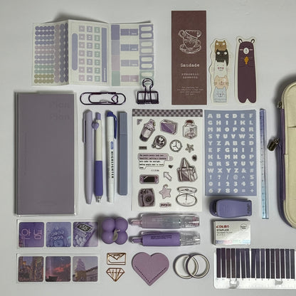 Lavender aesthetic planner and stationery set with pens, stickers and journal