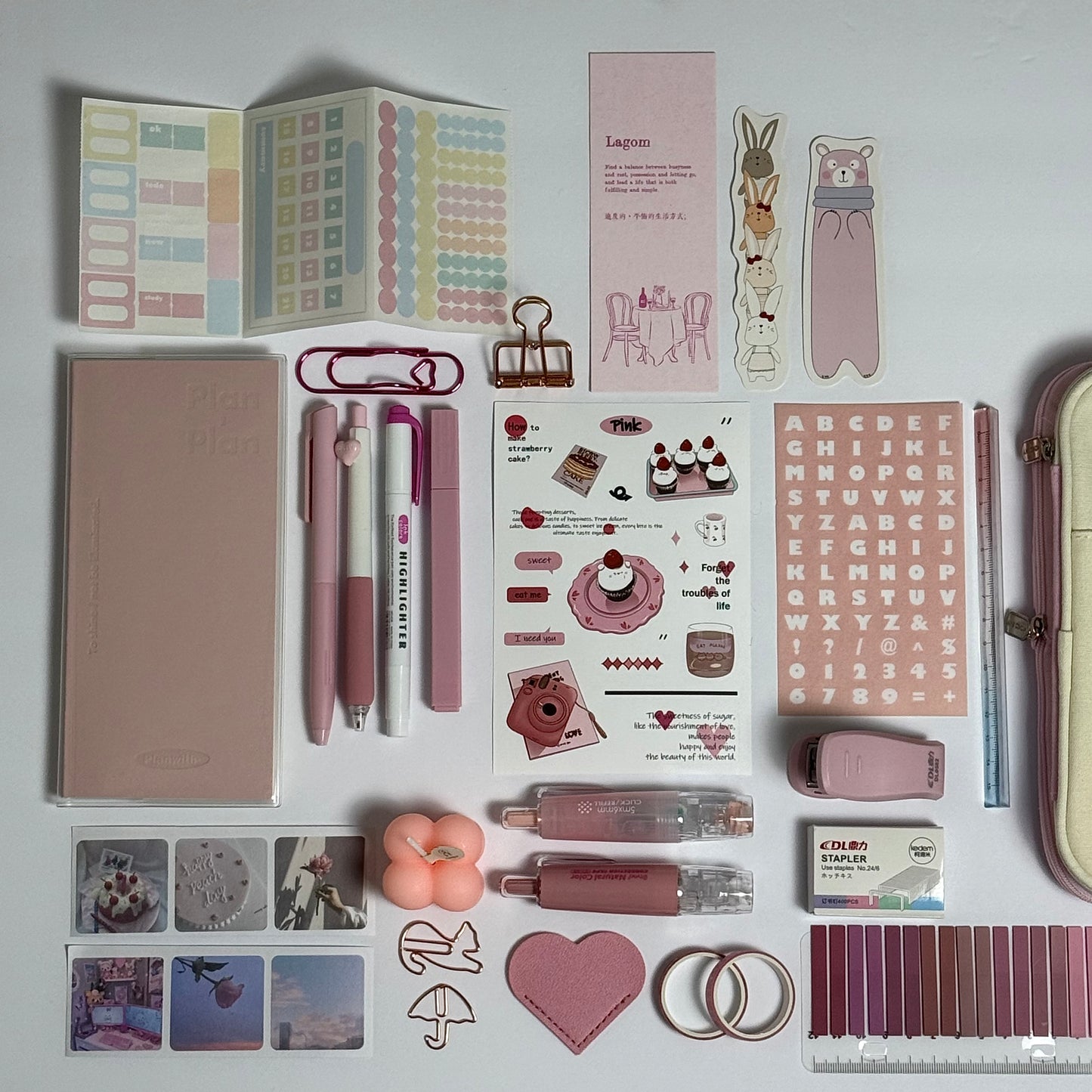 Aesthetic pink planner kit with stationery accessories
