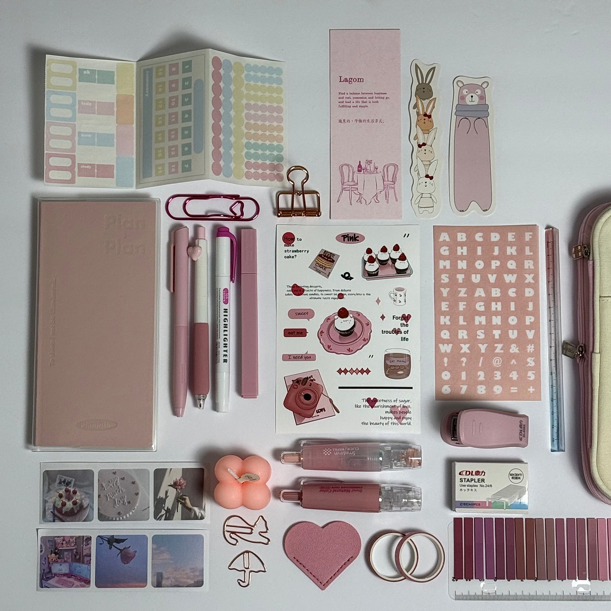 Aesthetic pink planner kit with stationery accessories